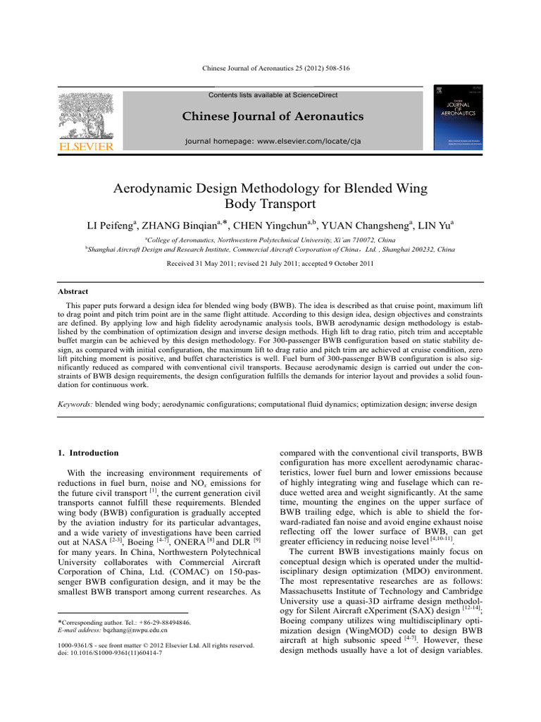 BWB Aerodynamic Design Methodology | PDF | Aerodynamics | Airfoil
