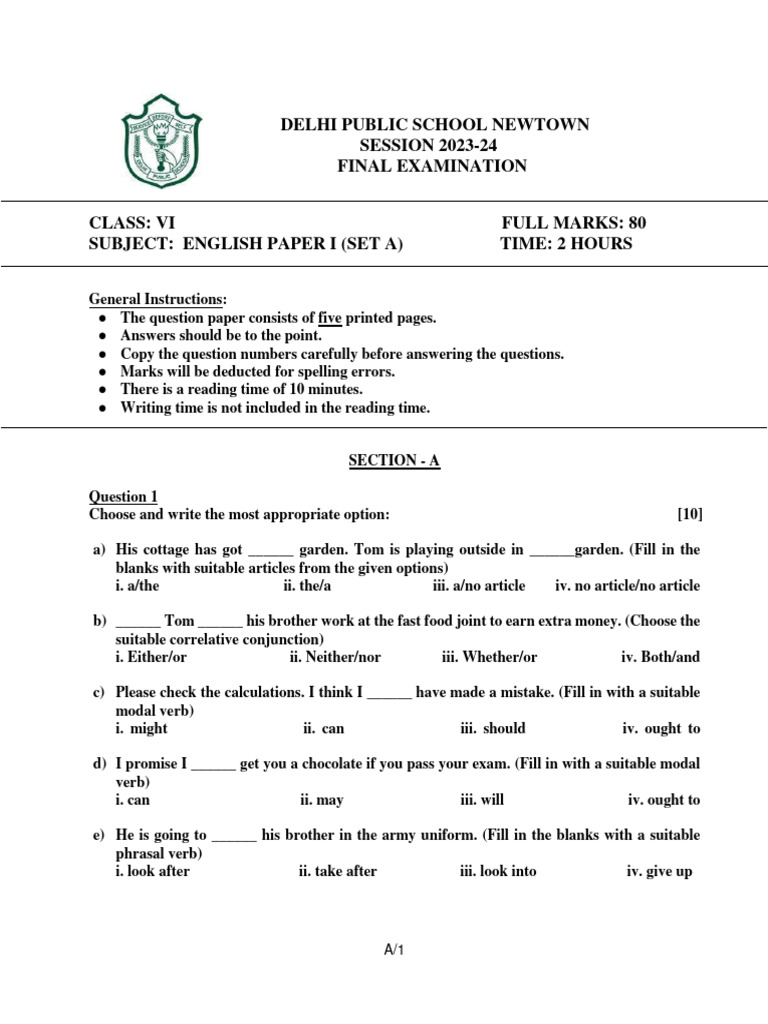 Cl. 6 - Final Exam - English Language Paper-I (Set-A) | PDF | Osiris | Isis