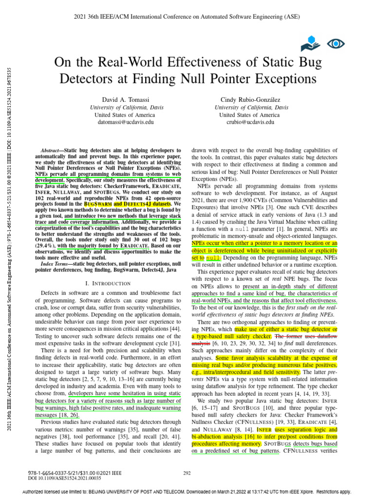 Java NPE Detection Tool Analysis | PDF | Pointer (Computer Programming ...
