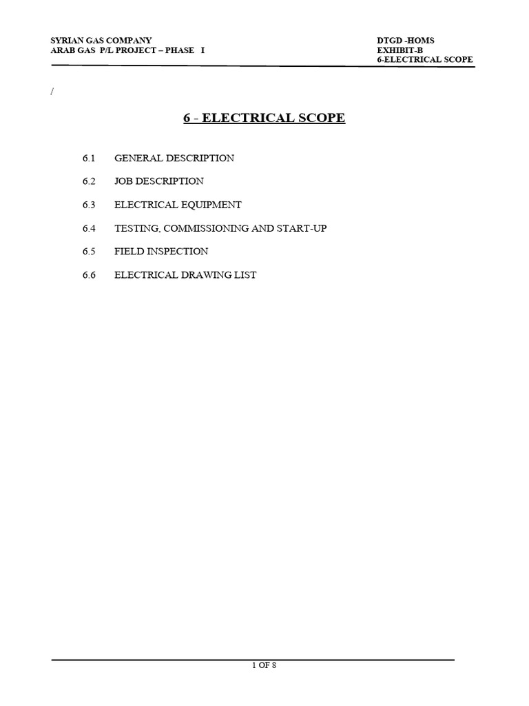 Electrical Scope for Arab Gas Project | PDF | Electrical Wiring ...