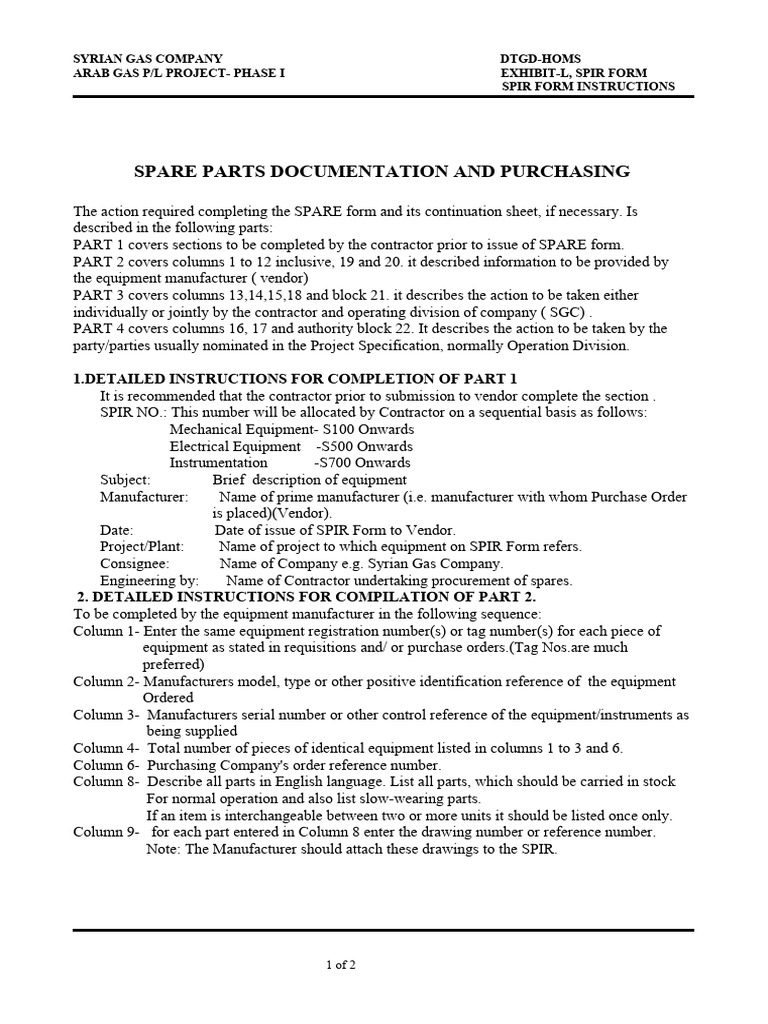 SPIR Form Completion Guidelines | PDF