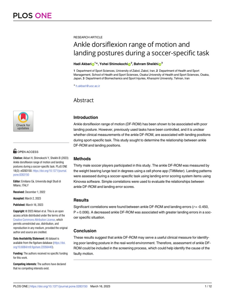 Ankle Dorsiflexion Range of Motion and | PDF | Musculoskeletal System