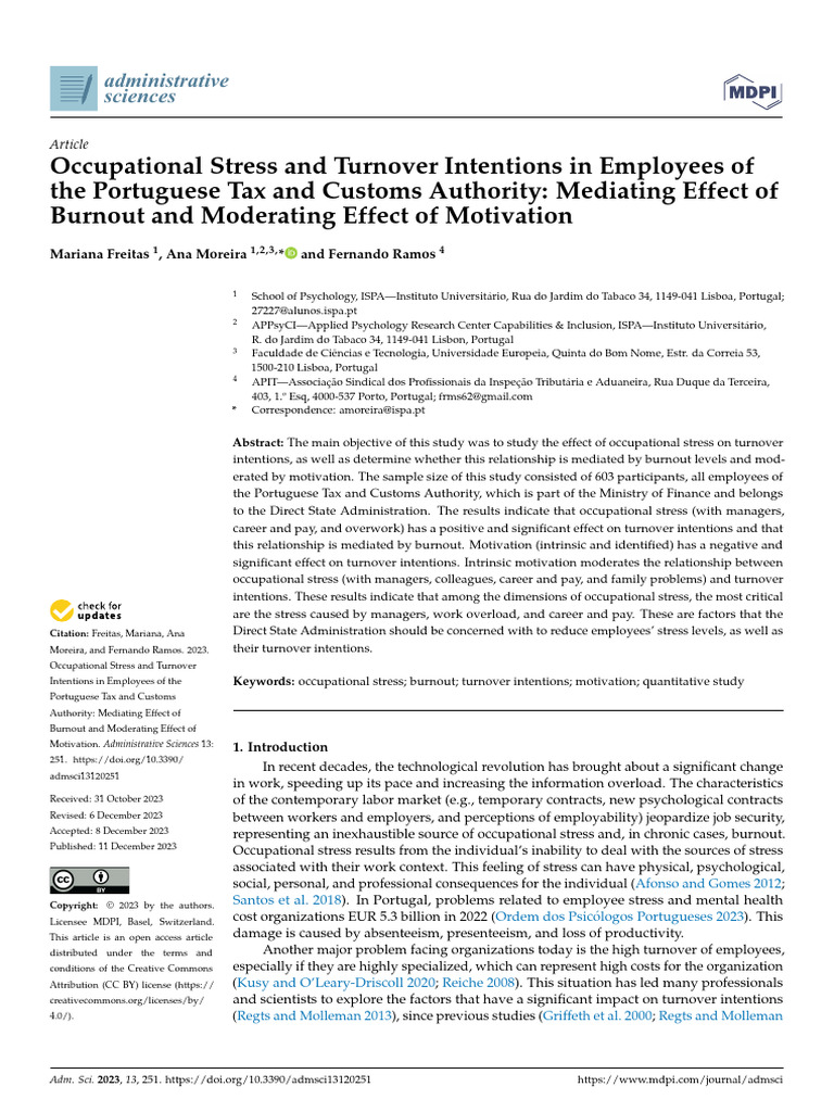 Occupational Stress and Turnover Intentions in Employees of The ...