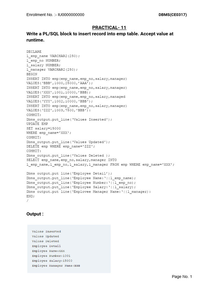 PRACTICAL - 11 To 20 | PDF | Databases | Sql