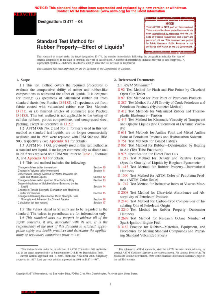 ASTM D471: Rubber Liquid Resistance Test | PDF | Motor Oil | Gasoline
