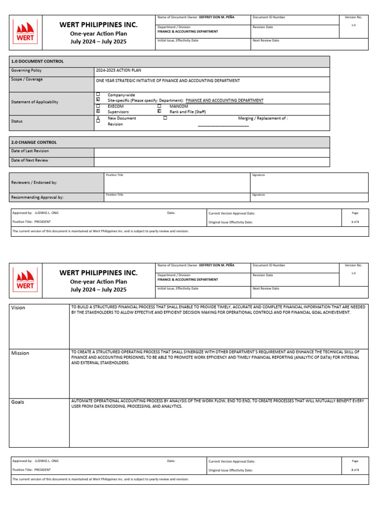 Wpi One Year Action Plan Template Fad Pdf Inventory Accounting