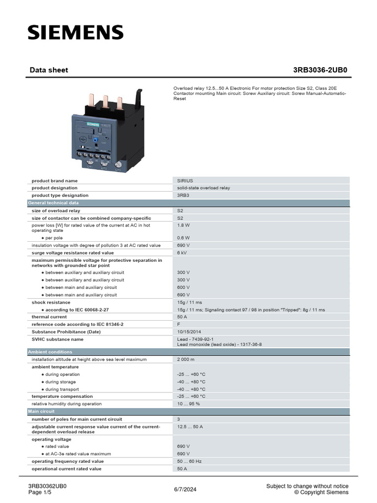 3RB30362UB0 Datasheet en | PDF | Relay | Alternating Current
