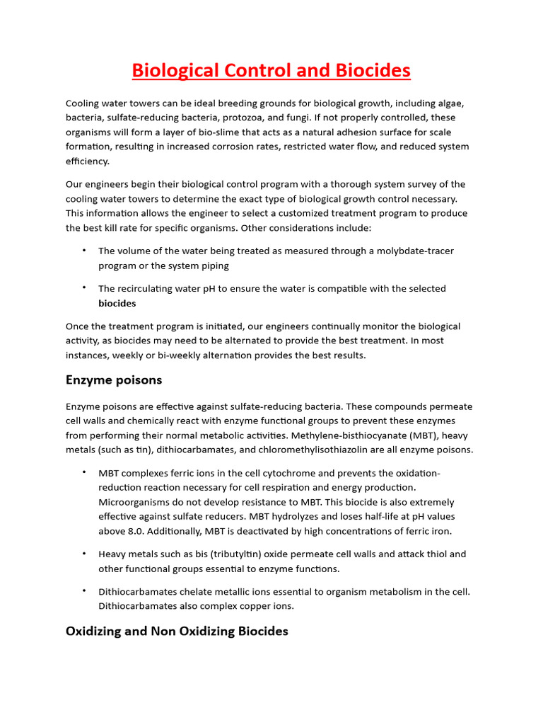 Biological Control in Cooling Water Systems | PDF | Chemistry | Biology