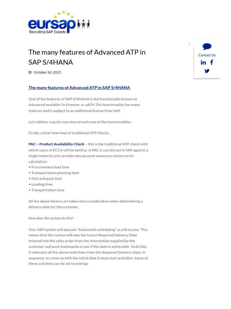 Overview of Advanced ATP in S/4HANA | PDF | Inventory | Demand