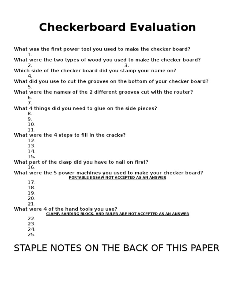 Checkerboard Evaluation | PDF