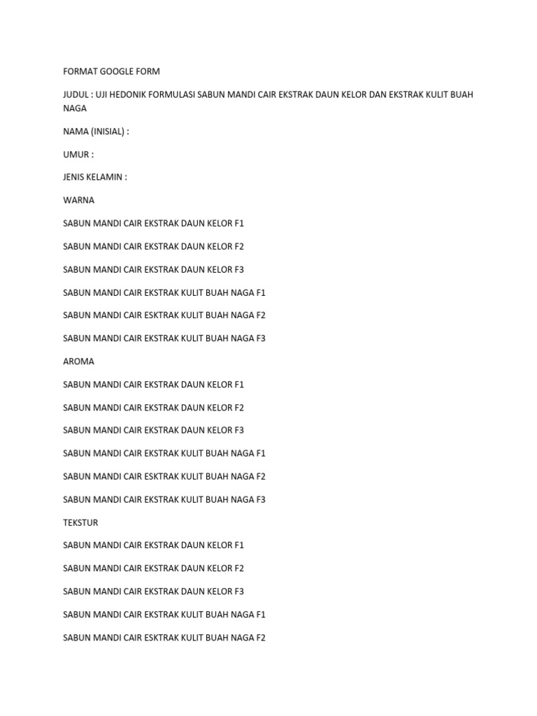 Format Google Form PDF