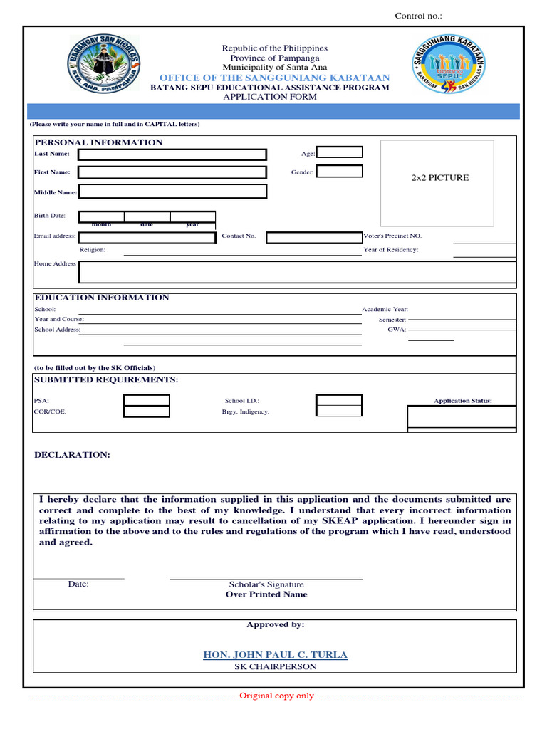 Pampanga SK Educational Assistance Form | PDF