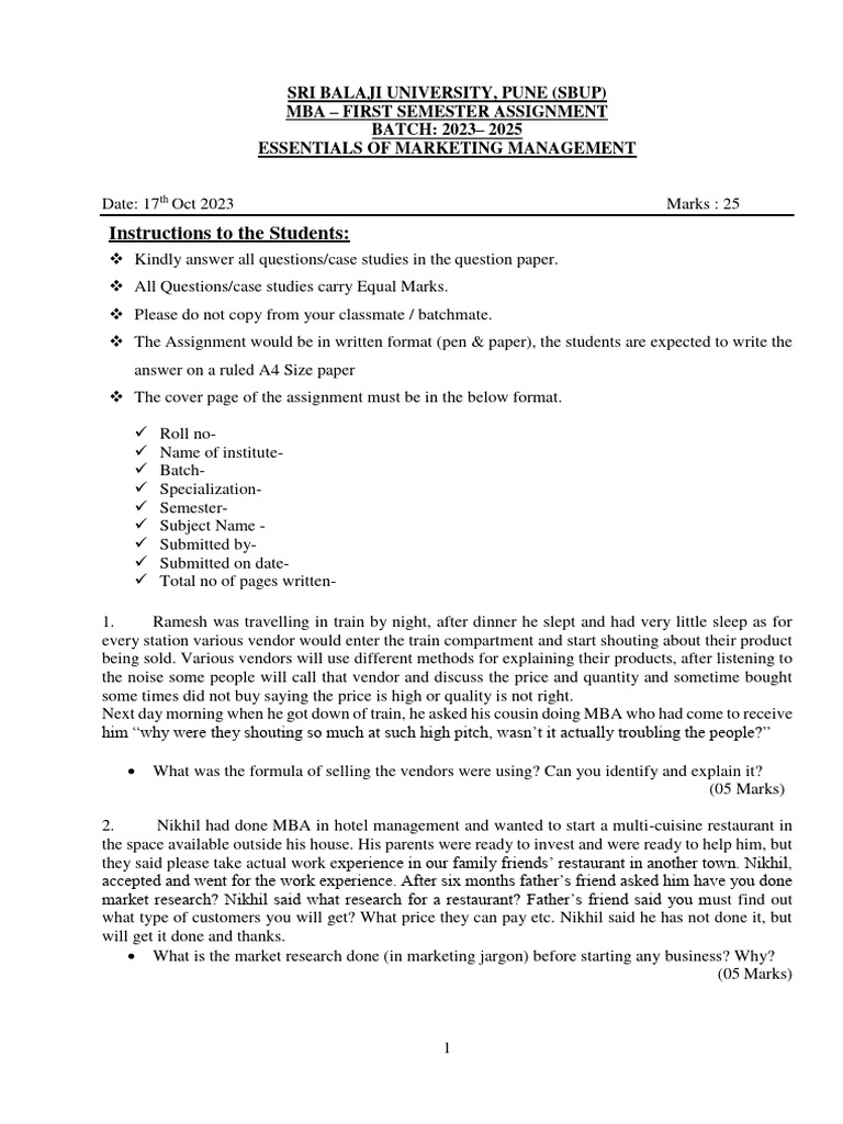 MBA Marketing Management Assignment 2023 | PDF | Pricing | Prices