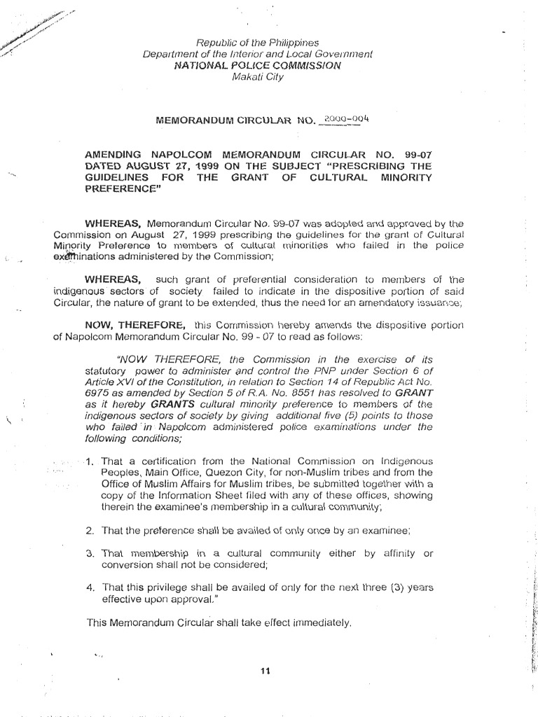 Napolcom MC No 2000-004 | PDF