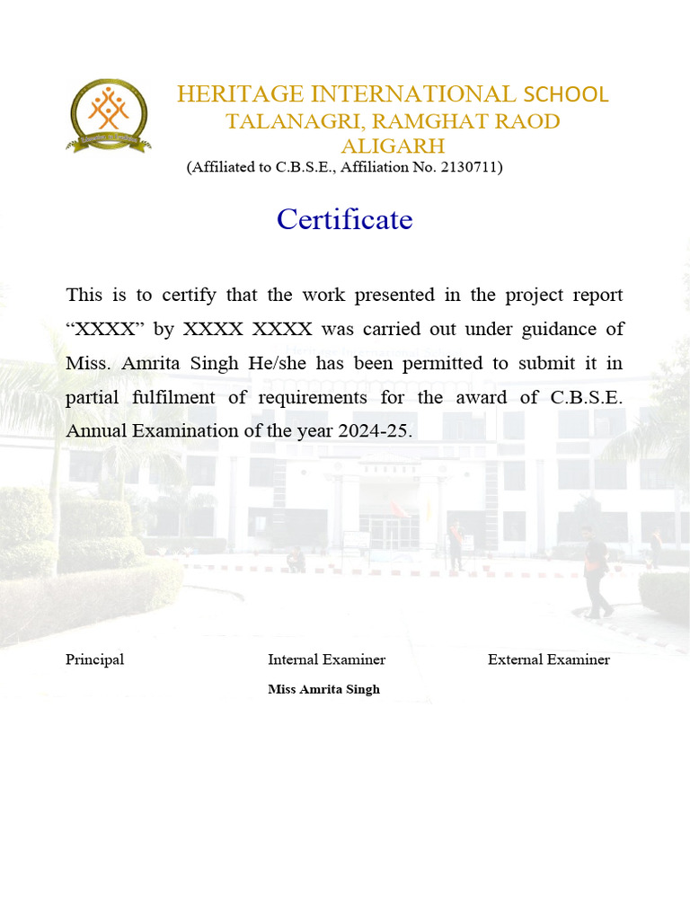 C.B.S.E. Project Certificate Template | PDF | Art