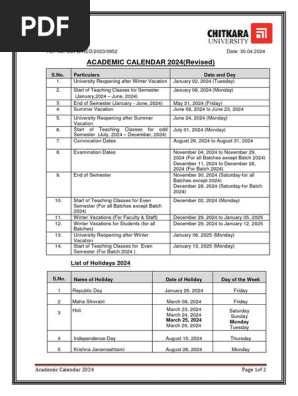 Academic Calendar 2024 - Revised