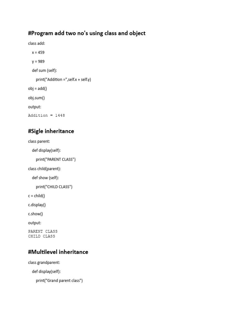 OOPS in Python (Inheritance, Polymorphism, Exception Handling) | PDF ...