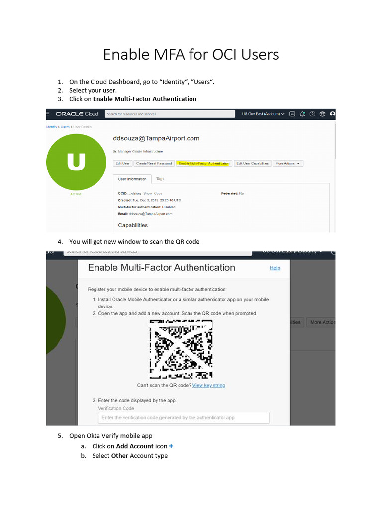 Enable MFA For OCI Users | PDF