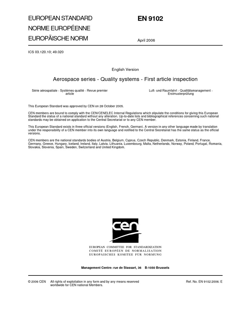 EN 9102: First Article Inspection Guide | PDF | Specification ...