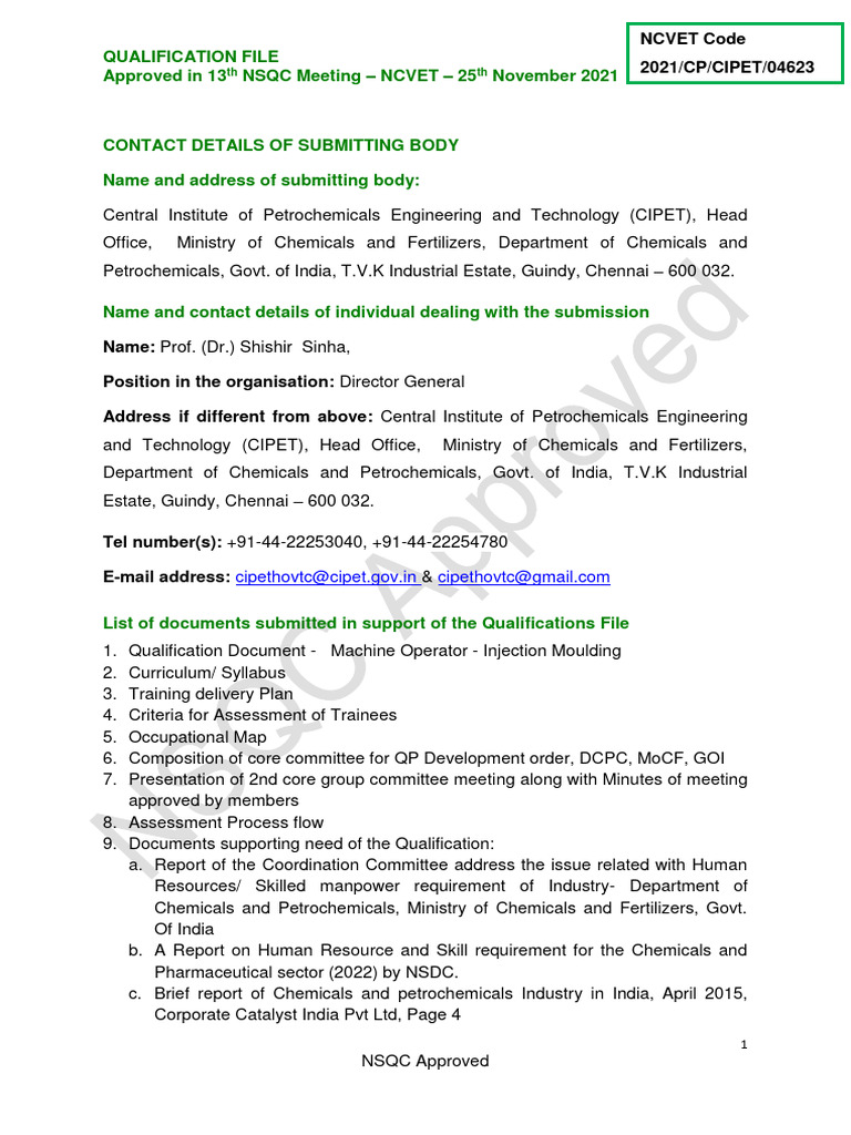 Injection Moulding Operator Qualification | PDF | Educational ...