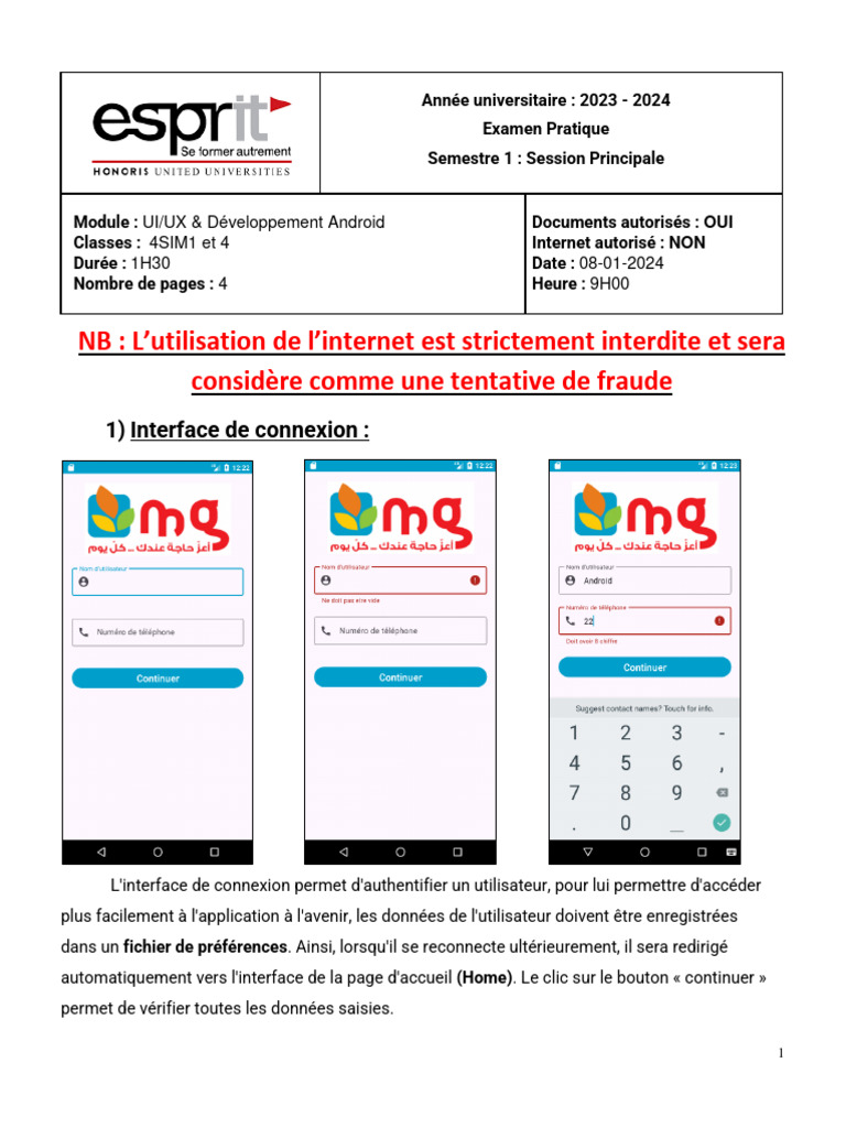 Examen Pratique UI/UX Android 2023-2024 | PDF | Bases de données ...