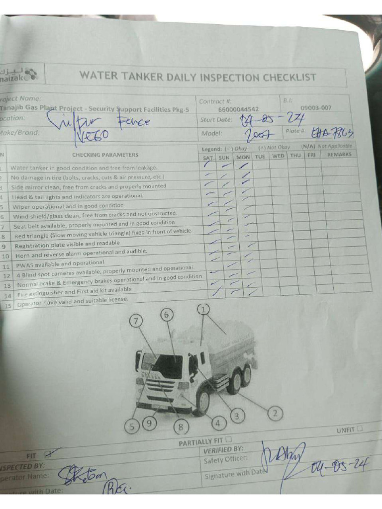 Water Tanker Checklsit | PDF