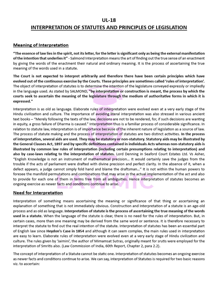 Statutory Interpretation Principles Explained | PDF | Statutory ...