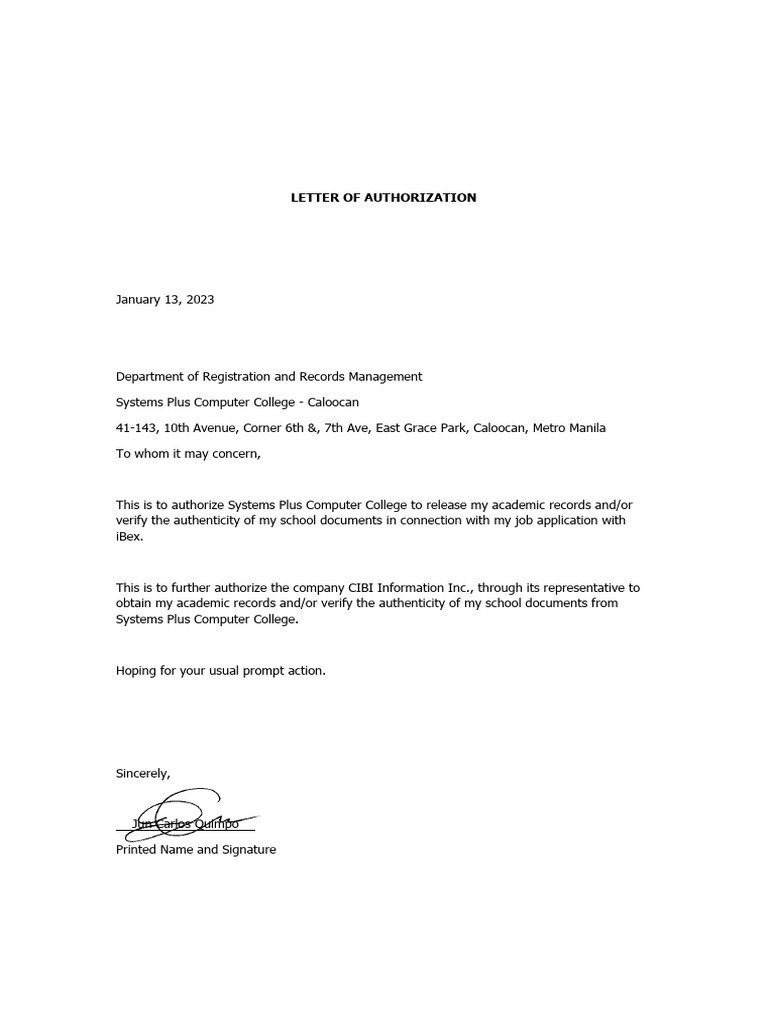 Authorization for Academic Records Release | PDF | Career & Growth ...