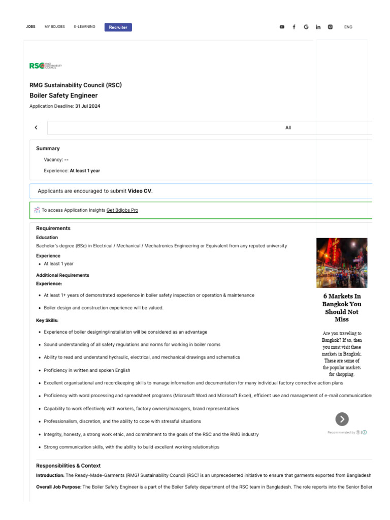 RSC Boiler Safety Engineer Job Opening | PDF | Mobile App | Recruitment