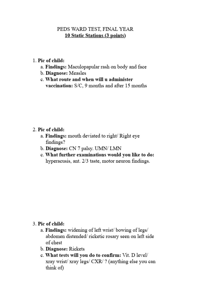 Peds Ward Test Final Year | Download Free PDF | Pneumonia | Diarrhea