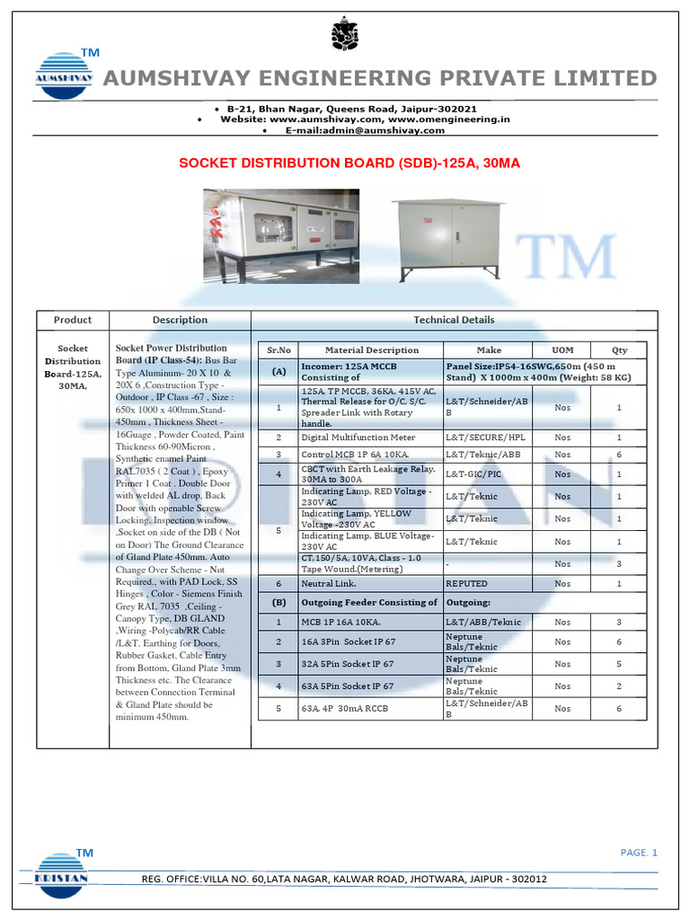 Socket Distribution Board Specifications | PDF | Electrical Equipment ...