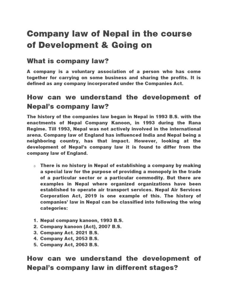 Overview of Nepal's Company Law | PDF | Companies | Economies