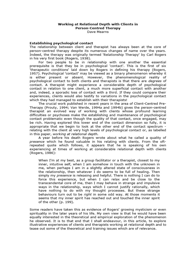 Working at Relational Depth in Therapy | PDF | Psychotherapy | Empathy