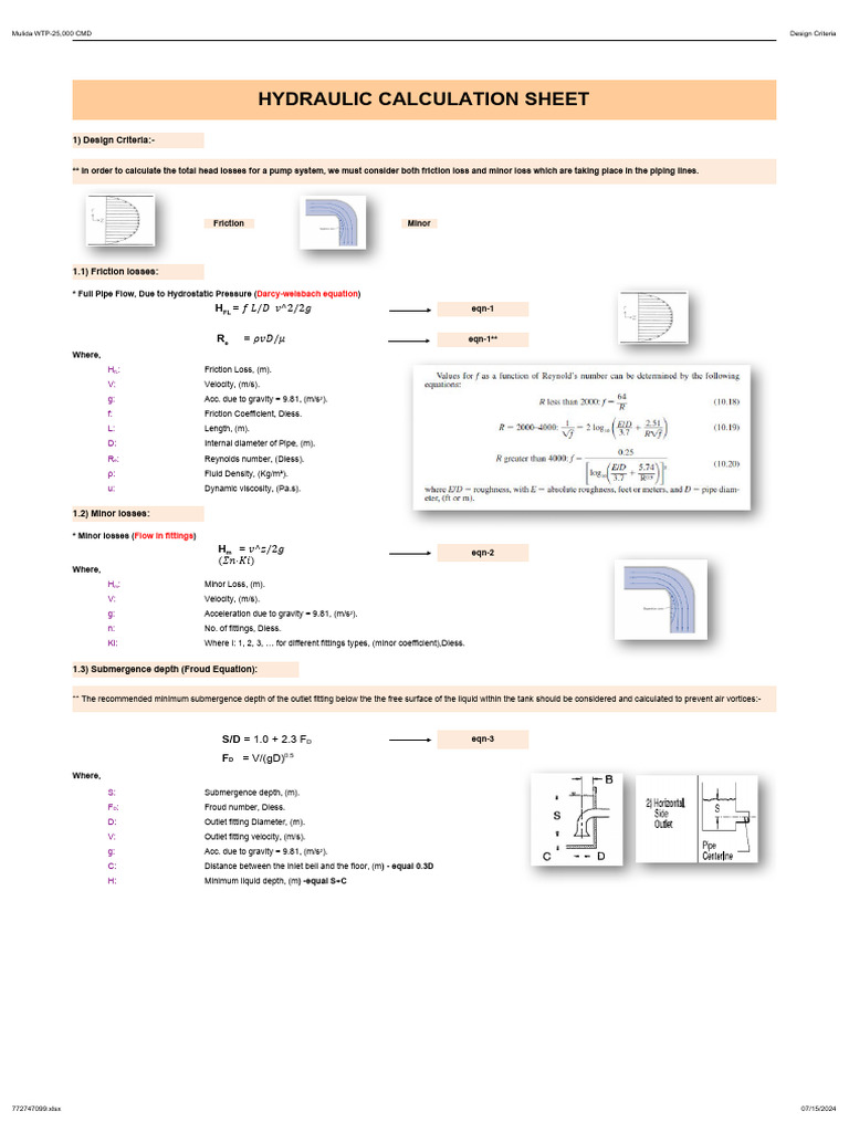 Hydraulic Calculation for WTP Design | PDF | Pressure | Pump