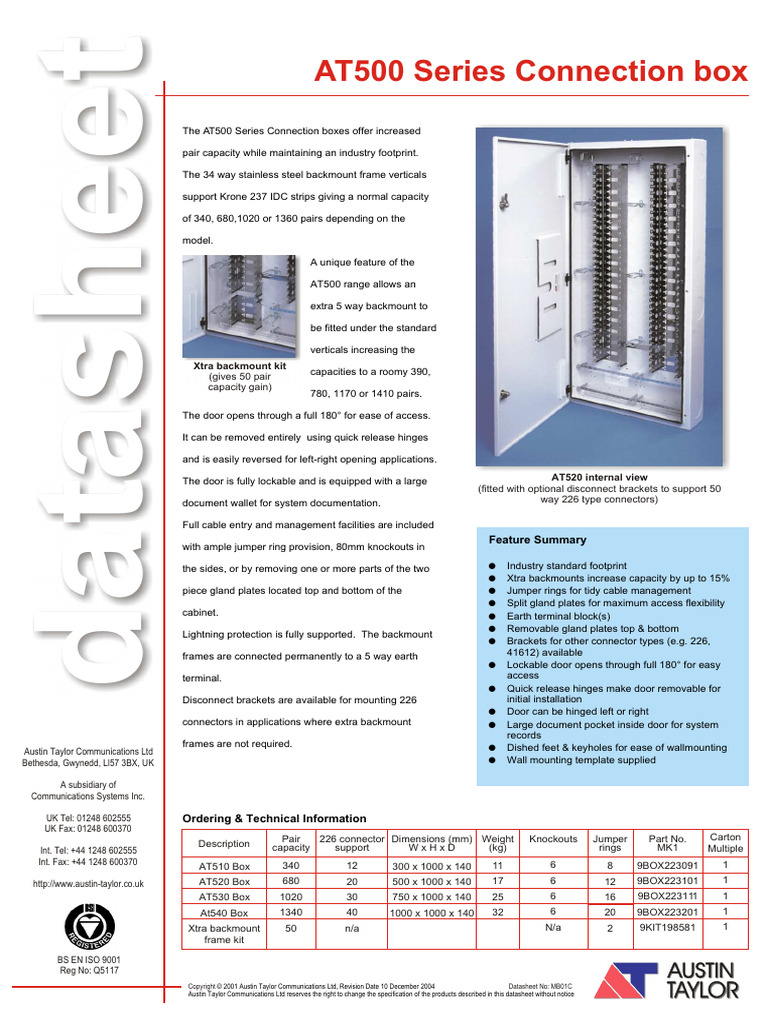 AT500 Wall Boxes Datasheet | PDF | Door | Manufactured Goods