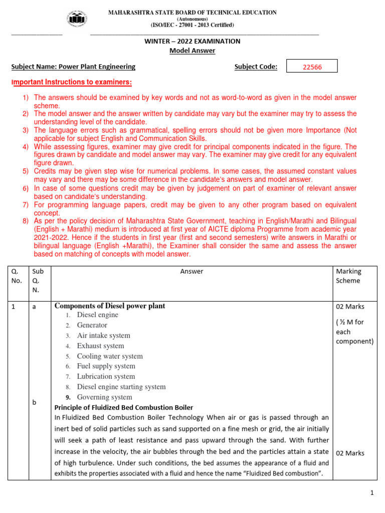 2022 Winter Model Answer Paper Pdf Cogeneration Power Station