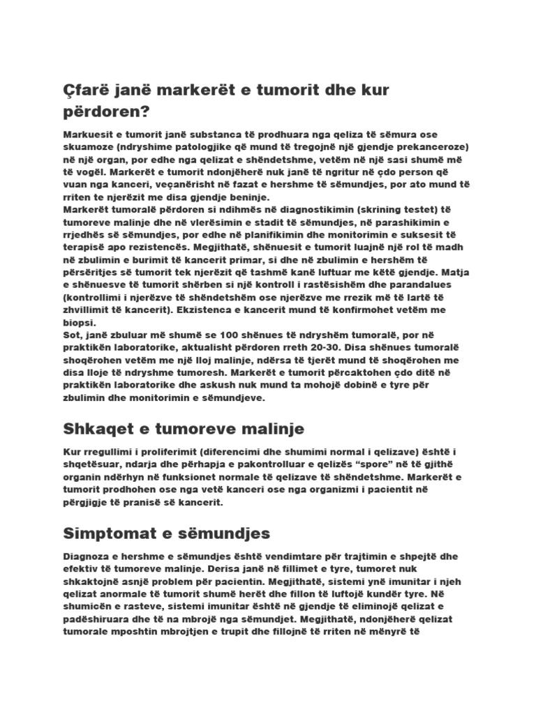 Çfarë Janë Markerët e Tumorit Dhe Kur Përdoren | PDF