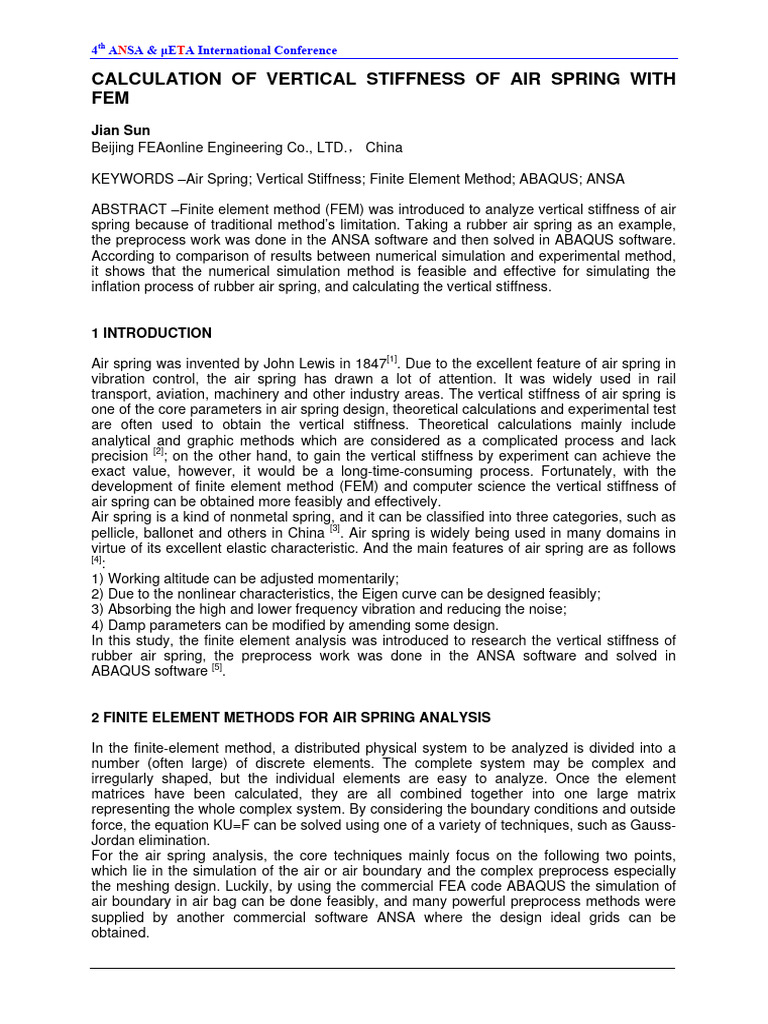 CALCULATION OF VERTICAL STIFFNESS OF AIR SPRING WITH FEM Download