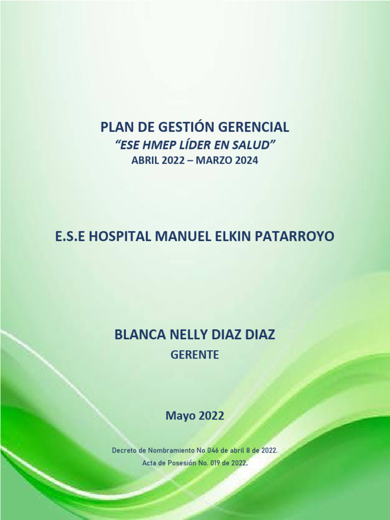 Plan de Gestión HMEP 2022-2024 | PDF | Hospital | Gestión estratégica