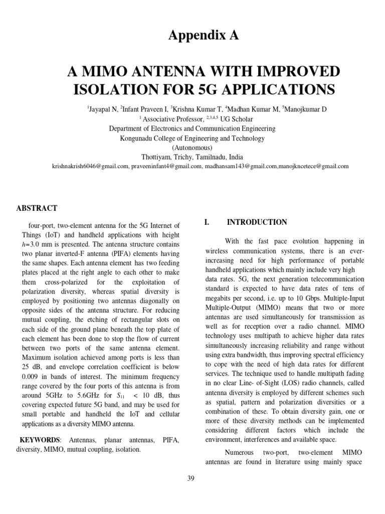 MIMO Antenna Design for 5G IoT | PDF | Antenna (Radio) | Mimo