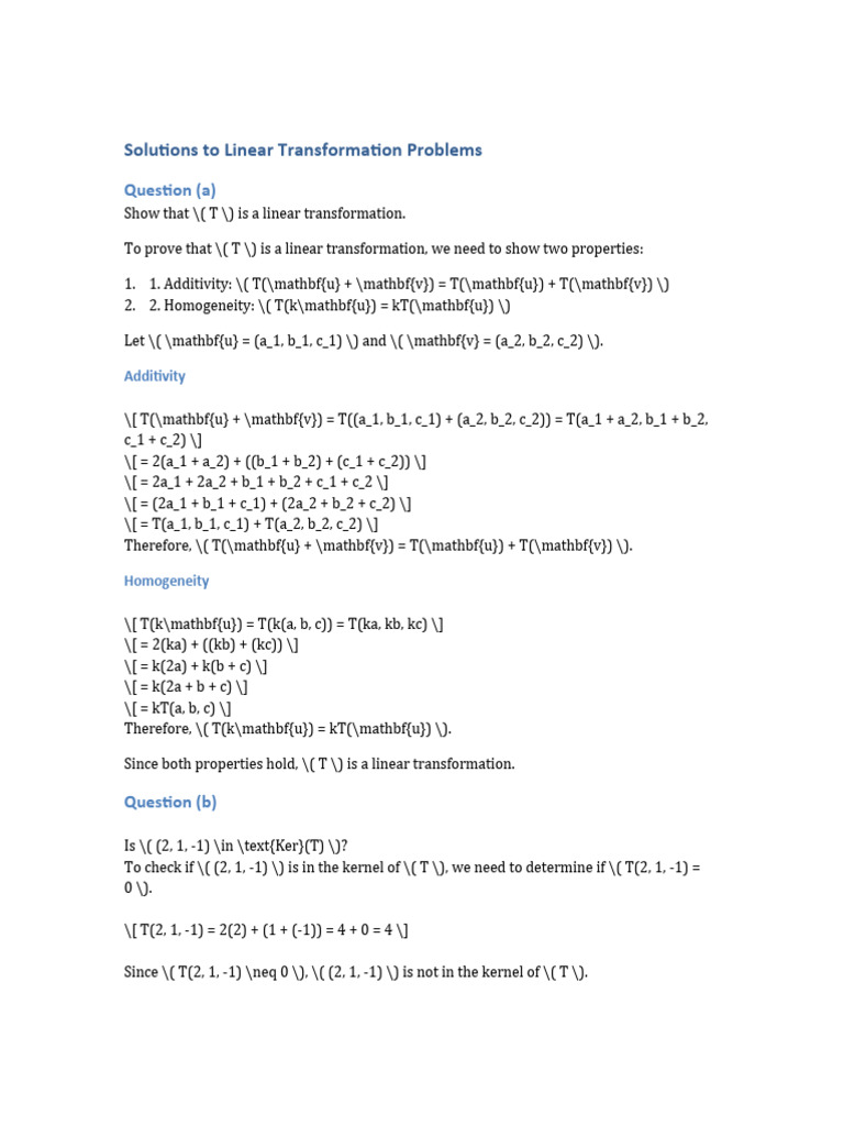 Revised Solution To Linear Transformation Problems | PDF | Linear ...