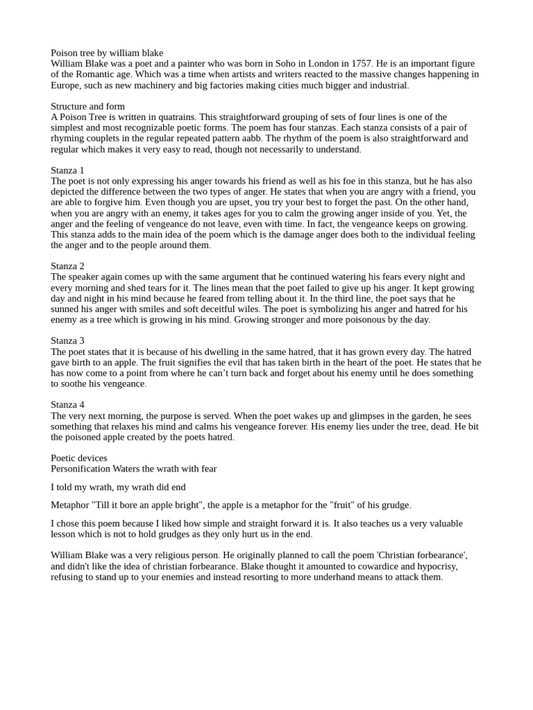 Poison Tree | PDF | Poetry | Anger
