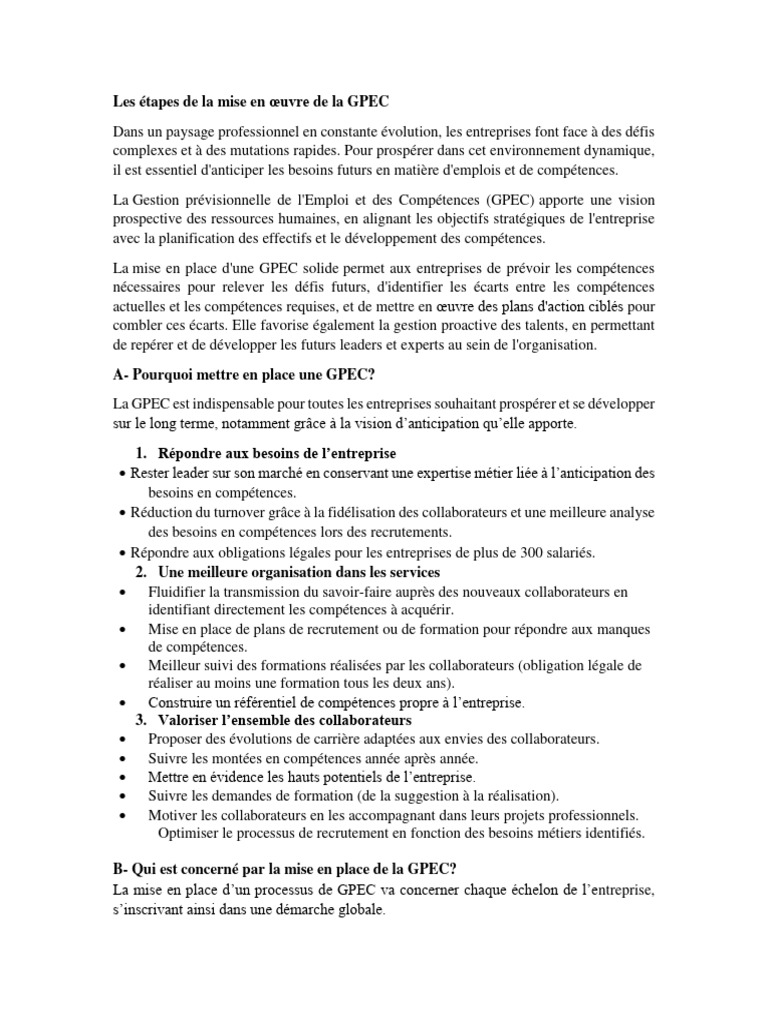 Étapes de mise en œuvre de la GPEC | PDF | Gestion des ressources ...