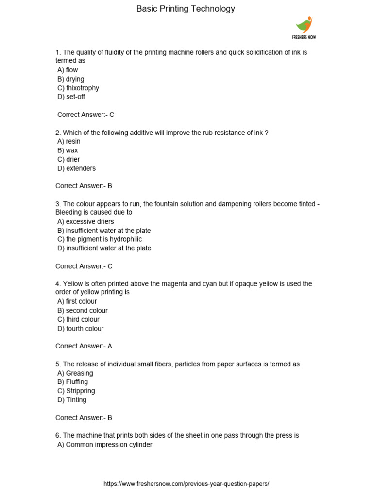 Essential Printing Technology Quiz | PDF | Printer (Computing) | Publishing