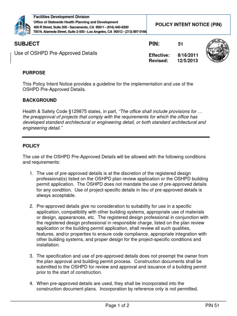 OSHPD Pre-Approved Details Guidelines | PDF | Justice | Crime & Violence
