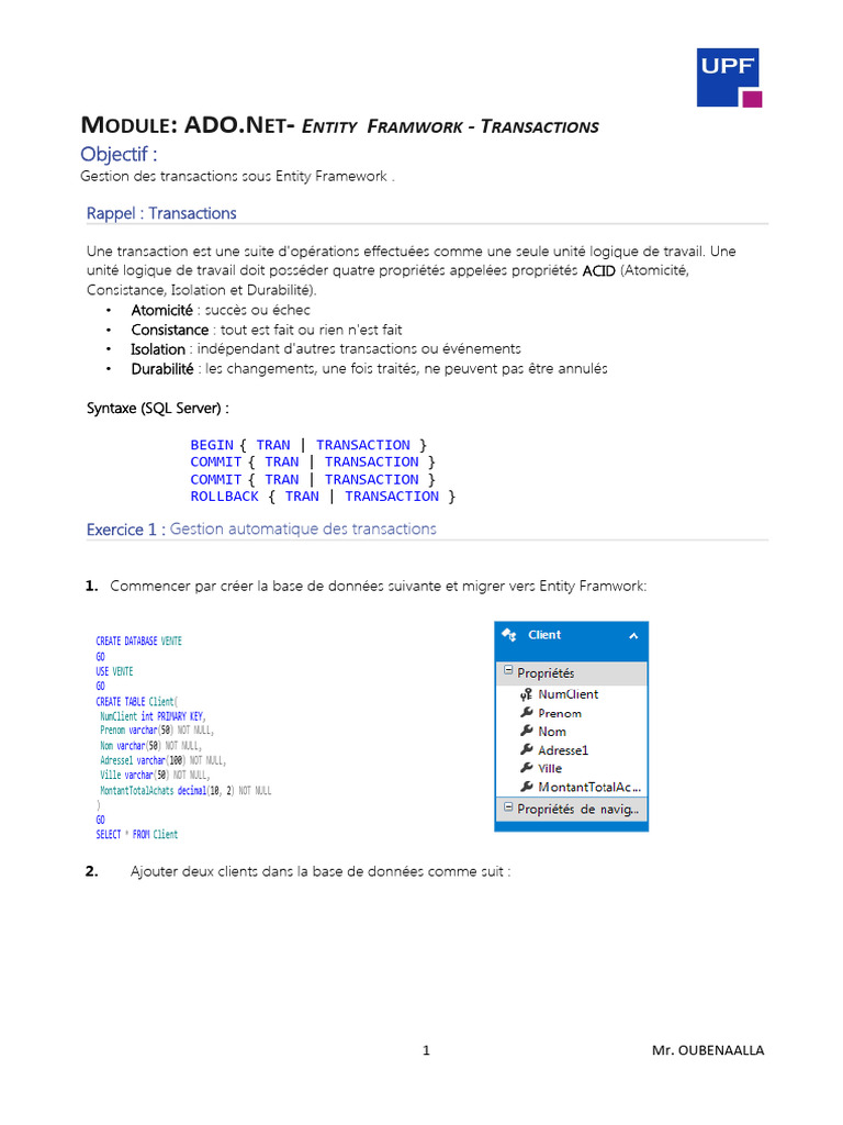 Gestion des Transactions avec Entity Framework | PDF | Acide ...