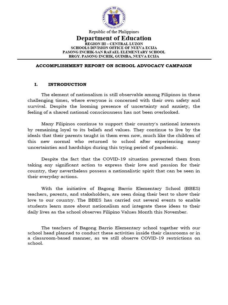 School Advocacy Campaign Report | PDF | Philippines