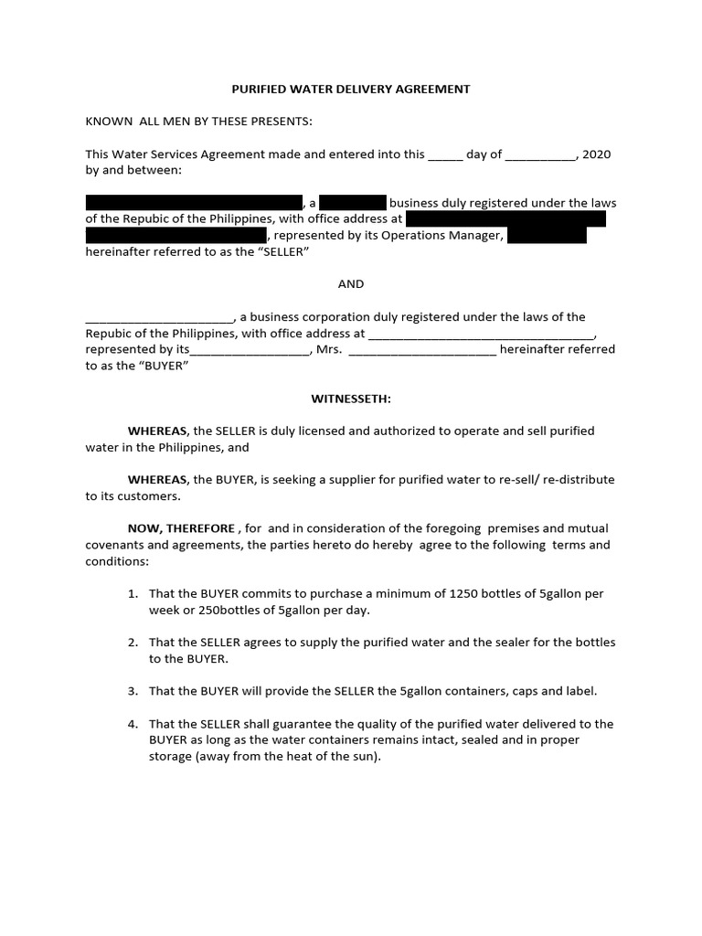 Purified Water Delivery Agreement | PDF | Procurement