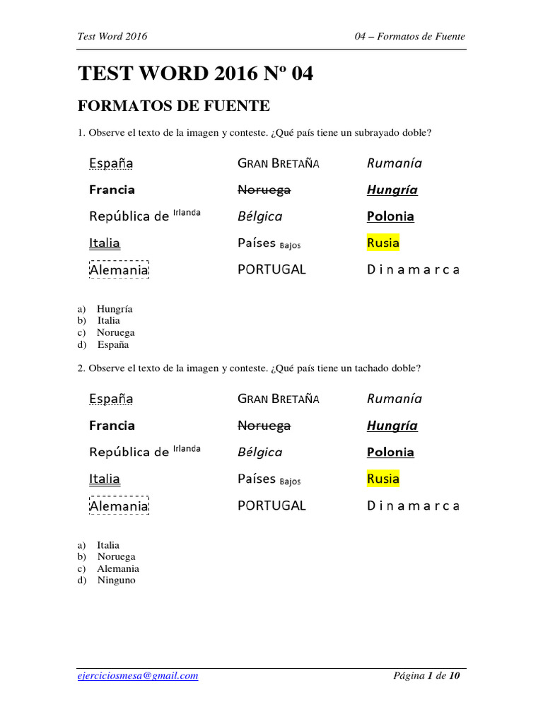 04 Test Word 2016-Formatos de Fuente 727335 | PDF