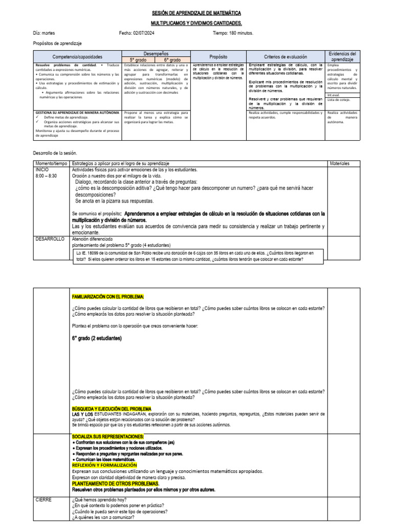 SS - APZ Mat. MULTIPLIC DIVIS | PDF | Aprendizaje | Multiplicación